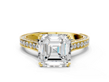 Yellow gold Asscher Diamond Solitaire with Pave Band and Six-Prong Setting_53