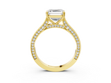 Yellow gold Asscher Diamond Solitaire with Pave Band and Six-Prong Setting_56