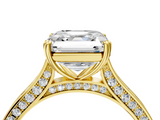 Yellow gold Asscher Diamond Solitaire with Pave Band and Six-Prong Setting_57