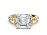 Yellow gold Asscher Diamond Three-Stone Pave Band with Four-Prong Setting_23