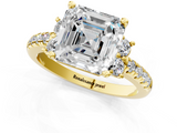 Yellow gold Asscher Diamond Three-Stone Pave Band with Four-Prong Setting_24