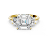 Yellow gold Asscher Diamond Three-Stone Ring with Trapezoid Side Stones and Prong Setting_57