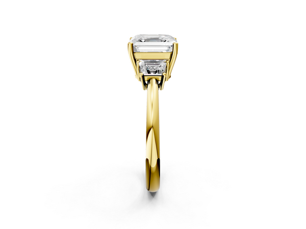 Yellow Gold Asscher Cut Three Stone Engagement Ring Setting with Trapezoid Side Stones