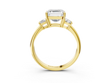 Yellow gold Asscher Diamond Three-Stone Ring with Trapezoid Side Stones and Prong Setting_60
