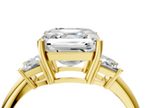 Yellow gold Asscher Diamond Three-Stone Ring with Trapezoid Side Stones and Prong Setting_61