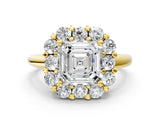 Yellow gold Asscher Halo Cluster Diamond Engagement Ring with Prong Setting and Polished Band_19