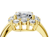 Yellow gold Asscher Halo Cluster Diamond Engagement Ring with Prong Setting and Polished Band_23