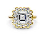 Yellow gold Asscher Halo Cluster Diamond Engagement Ring with Solitaire Band and Prong Setting_35