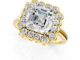 Yellow gold Asscher Halo Cluster Diamond Engagement Ring with Solitaire Band and Prong Setting_36