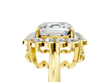 Yellow gold Asscher Halo Cluster Diamond Engagement Ring with Solitaire Band and Prong Setting_40