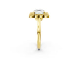 Yellow gold Asscher Halo Diamond Cluster Engagement Ring with Milgrain Bezel Setting and Solitaire Band_77
