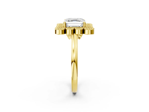 Yellow Gold Asscher Cut Bezel Cluster Halo Engagement Ring Setting