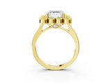 Yellow gold Asscher Halo Diamond Cluster Engagement Ring with Milgrain Bezel Setting and Solitaire Band_78