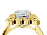 Yellow gold Asscher Halo Diamond Cluster Engagement Ring with Milgrain Bezel Setting and Solitaire Band_79
