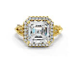 Yellow gold Asscher Halo Diamond Engagement Ring with Filigree Band and Four-Prong Setting_69