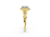 Yellow gold Asscher Halo Diamond Engagement Ring with Filigree Band and Four-Prong Setting_71