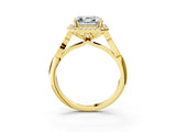 Yellow gold Asscher Halo Diamond Engagement Ring with Filigree Band and Four-Prong Setting_72