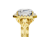 Yellow gold Asscher Halo Diamond Engagement Ring with Intricate Filigree Band and Four-Prong Setting_11