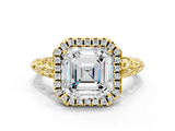 Yellow gold Asscher Halo Diamond Engagement Ring with Intricate Filigree Band and Four-Prong Setting_6