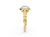 Yellow gold Asscher Halo Diamond Engagement Ring with Intricate Filigree Band and Four-Prong Setting_8