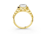 Yellow gold Asscher Halo Diamond Engagement Ring with Intricate Filigree Band and Four-Prong Setting_9