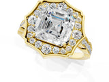Yellow gold Asscher Halo Diamond Engagement Ring with Milgrain Band and Four-Prong Setting_40