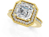 Yellow gold Asscher Halo Diamond Engagement Ring with Milgrain Pave Band and Four-Prong Setting_13