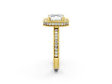Yellow gold Asscher Halo Diamond Engagement Ring with Milgrain Pave Band and Four-Prong Setting_14
