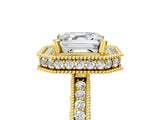 Yellow gold Asscher Halo Diamond Engagement Ring with Milgrain Pave Band and Four-Prong Setting_17