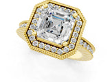 Yellow gold Asscher Halo Diamond Engagement Ring with Milgrain Pave Band and Four-Prong Setting_88