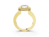 Yellow gold Asscher Halo Diamond Engagement Ring with Milgrain Pave Band and Four-Prong Setting_90