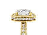Yellow gold Asscher Halo Diamond Engagement Ring with Milgrain Pave Band and Four-Prong Setting_92