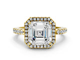 Yellow gold Asscher Halo Diamond Engagement Ring with Pavé Band and Four-Prong Setting_45