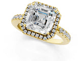 Yellow gold Asscher Halo Diamond Engagement Ring with Pavé Band and Four-Prong Setting_46