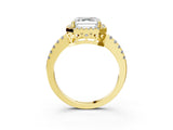 Yellow gold Asscher Halo Diamond Engagement Ring with Pavé Band and Four-Prong Setting_48