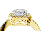 Yellow gold Asscher Halo Diamond Engagement Ring with Pavé Band and Four-Prong Setting_49