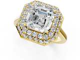 Yellow gold Asscher Halo Diamond Engagement Ring with Solitaire Band and Four-Prong Setting_24