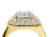 Yellow gold Asscher Halo Diamond Engagement Ring with Solitaire Band and Four-Prong Setting_27