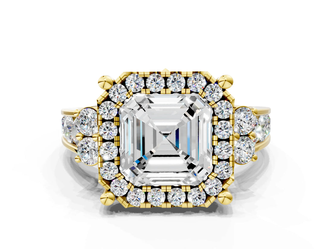 Yellow gold Asscher Halo Diamond Engagement Ring with Split Shank and Four-Prong Setting_28