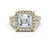 Yellow gold Asscher Halo Diamond Engagement Ring with Split Shank and Four-Prong Setting_28