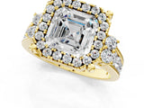 Yellow gold Asscher Halo Diamond Engagement Ring with Split Shank and Four-Prong Setting_29