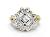 Yellow gold Asscher Halo Diamond Engagement Ring with Split Shank and Prong Setting_51