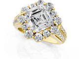 Yellow gold Asscher Halo Diamond Engagement Ring with Split Shank and Prong Setting_52