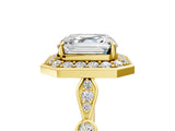 Yellow gold Asscher Halo Diamond Engagement Ring with Twisted Band and Four-Prong Setting 1