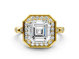 Yellow gold Asscher Halo Diamond Engagement Ring with Twisted Band and Four-Prong Setting 2