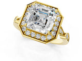 Yellow gold Asscher Halo Diamond Engagement Ring with Twisted Band and Four-Prong Setting 3