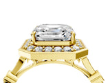 Yellow gold Asscher Halo Diamond Engagement Ring with Twisted Band and Four-Prong Setting