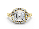 Yellow gold Asscher Halo Diamond Engagement Ring with Vintage-Inspired Band and Four-Prong Setting_3