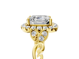 Yellow gold Asscher Halo Diamond Engagement Ring with Vintage-Inspired Band and Four-Prong Setting_8