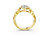 Yellow gold Asscher Halo Diamond Floral Band with Four-Prong Setting_44